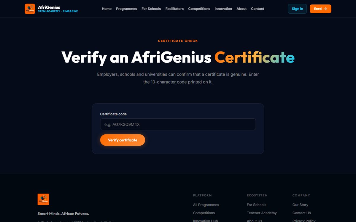 AfriGenius STEM Academy: Certificate check