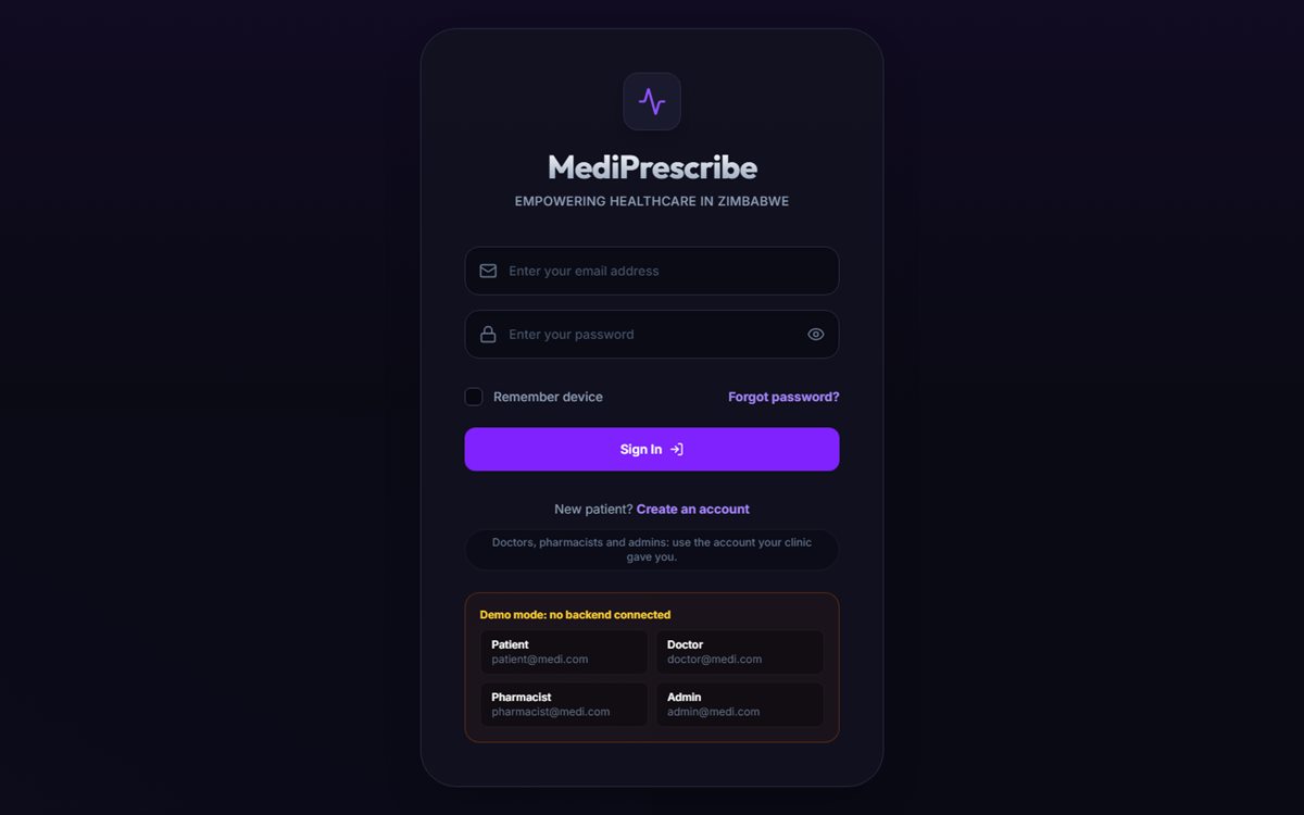 MediPrescribe: Sign in and demo mode