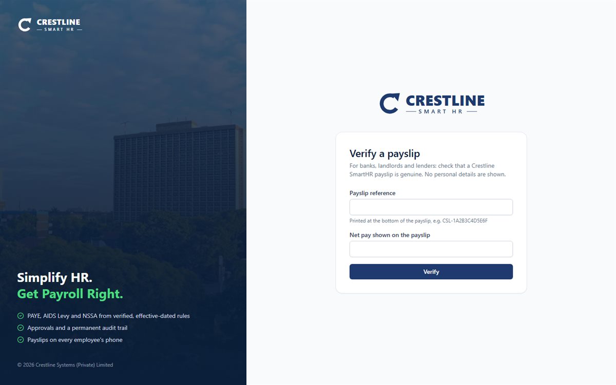 Crestline SmartHR: Payslip verification