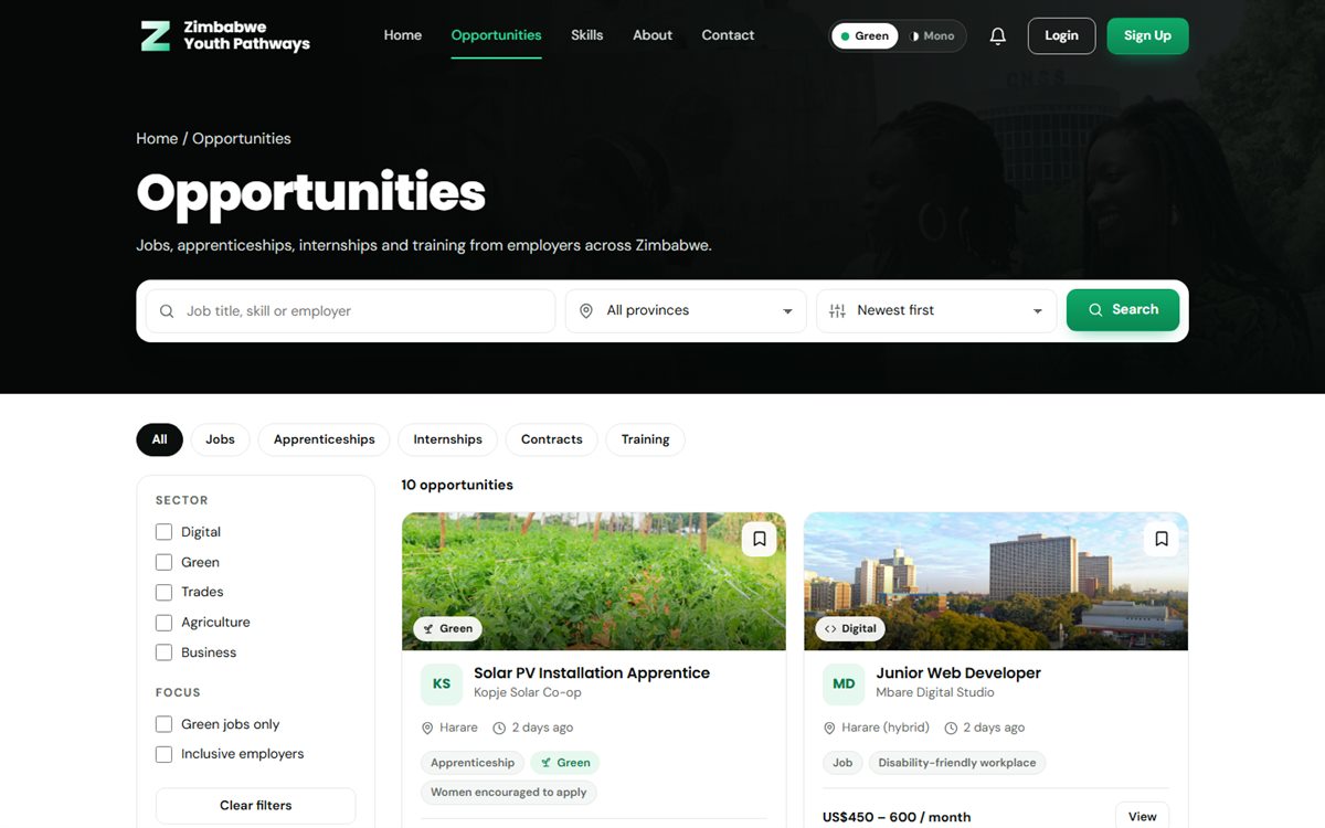 Zimbabwe Youth Pathways: Opportunities